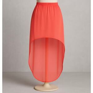Express‎ Coral High Low Sheer Skirt Small Chiffon Elastic Waist Midi Lightweight